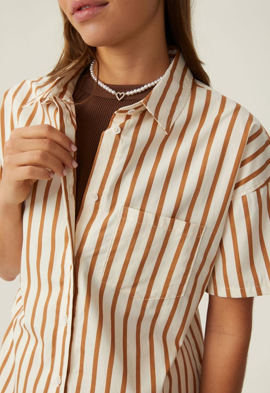 Cotton On - Sorrento short sleeve shirt - bronzed camel stripe