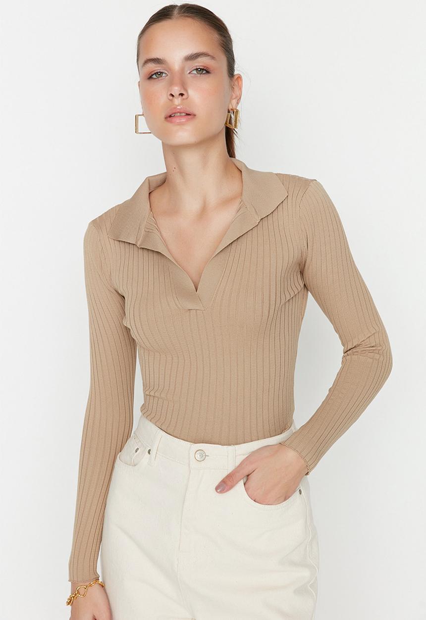 Trendyol - Slim fit knit sweater - beige