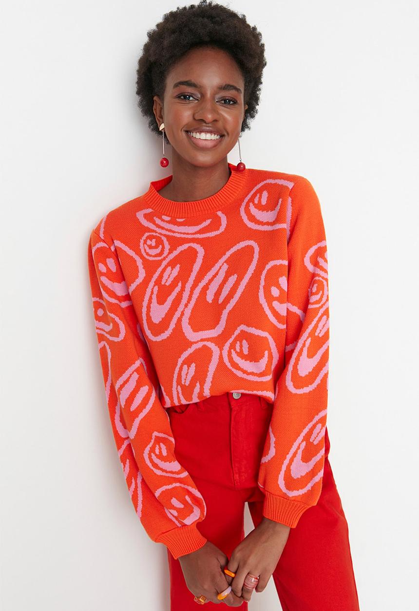 Trendyol - Crew neck knit sweater - orange