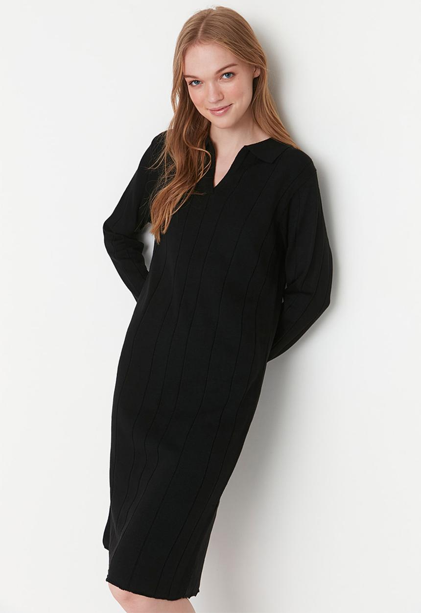 Trendyol - Ribbed knit dress - black