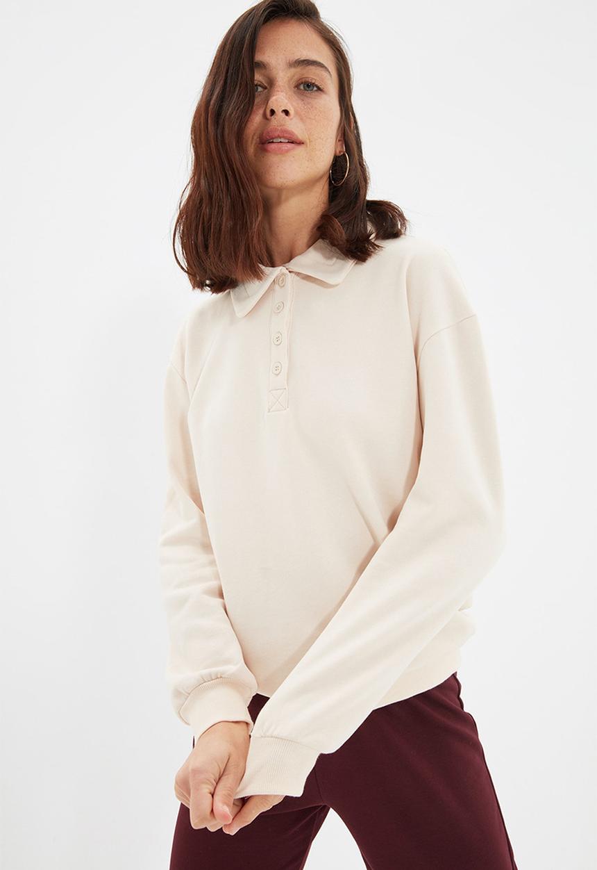 Trendyol - Polo collar knit sweatshirt - stone