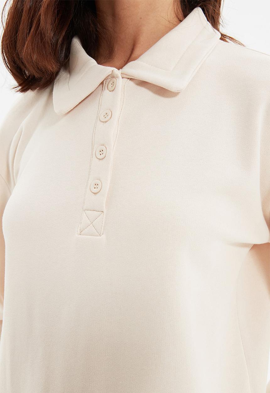 Trendyol - Polo collar knit sweatshirt - stone