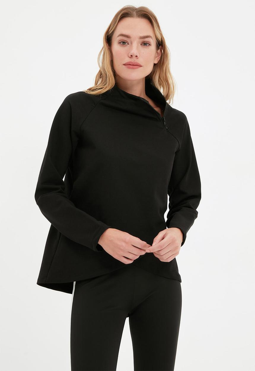 Trendyol - Asymmetrical zip collar sweatshirt - black