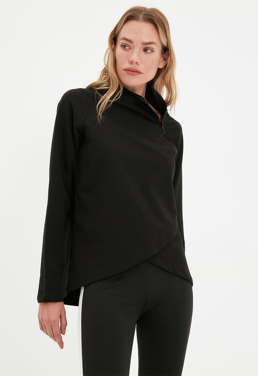 Trendyol - Asymmetrical zip collar sweatshirt - black
