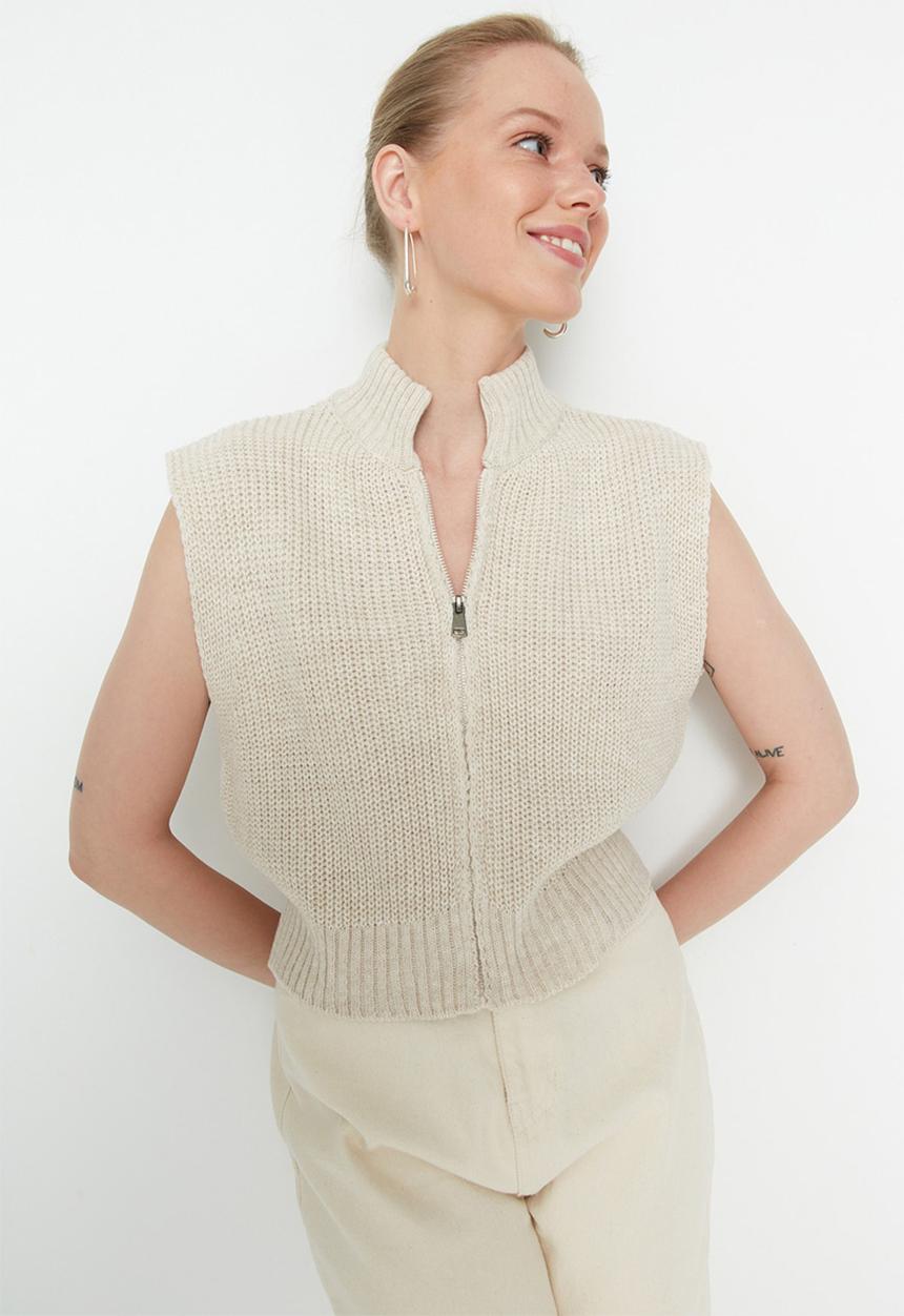 Trendyol - Crop knit sweater vest - stone