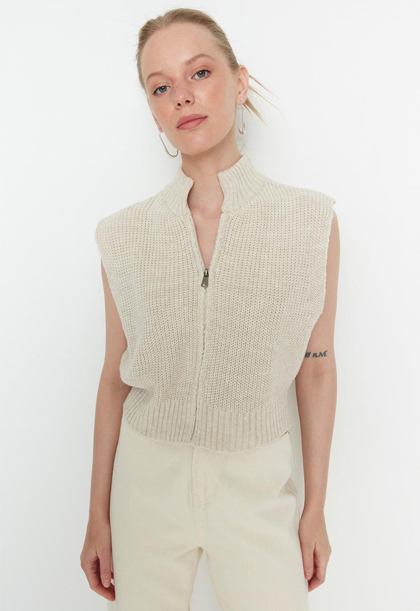 Trendyol - Crop knit sweater vest - stone