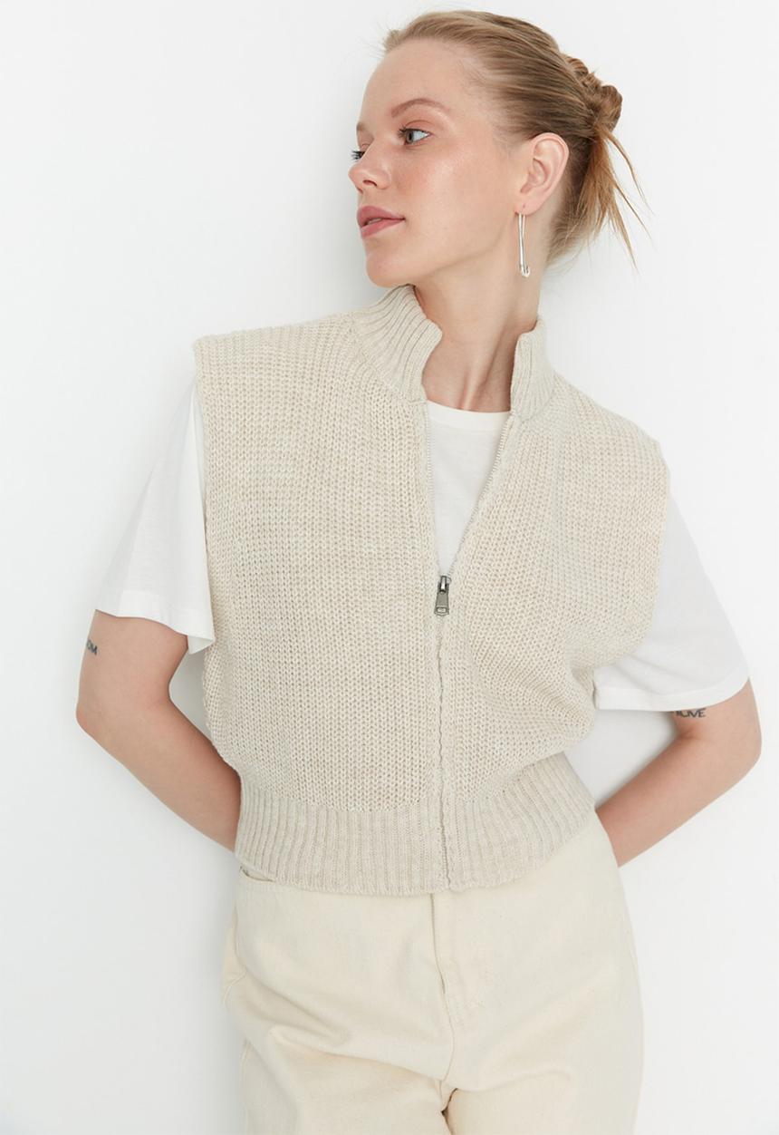 Trendyol - Crop knit sweater vest - stone