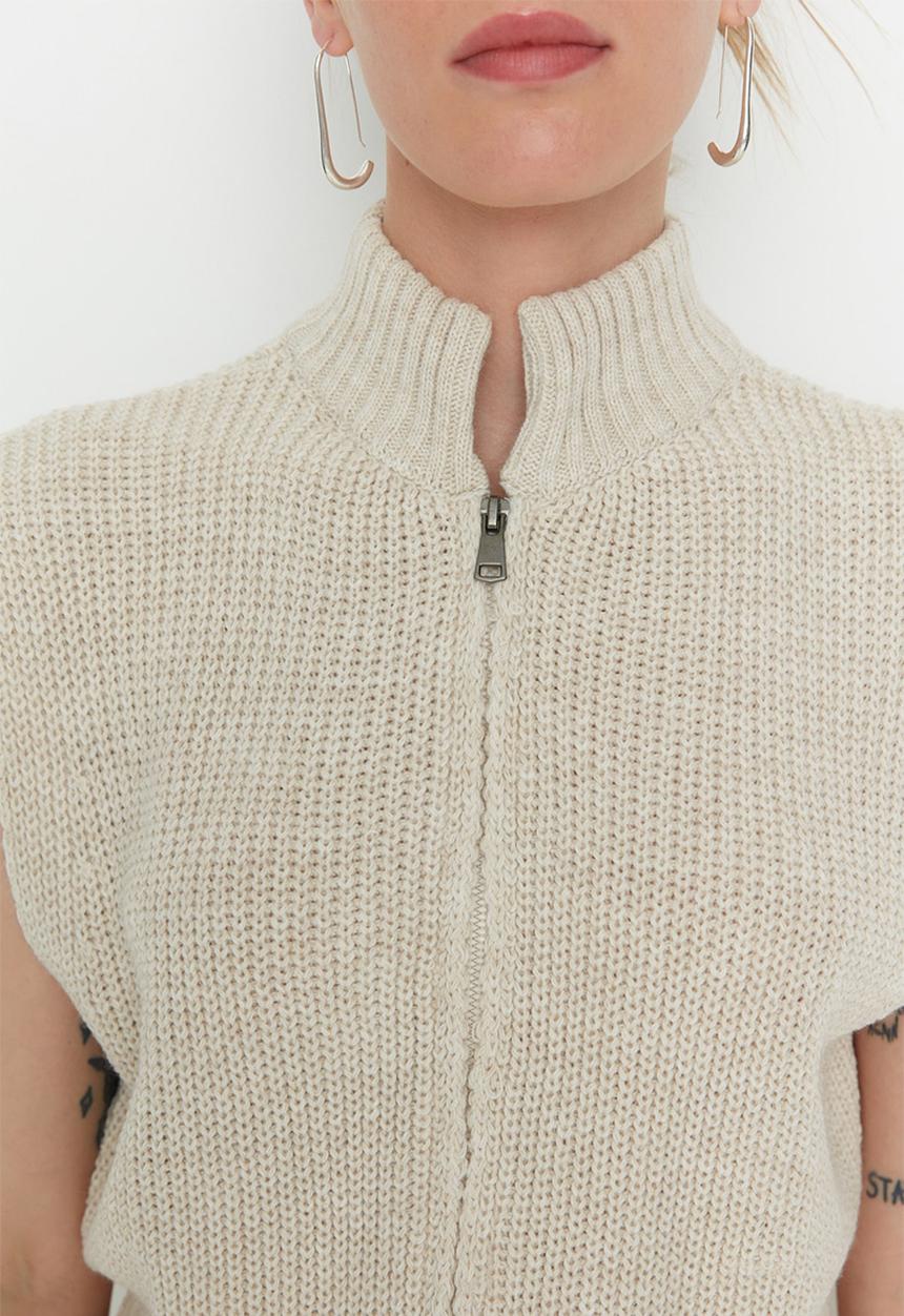 Trendyol - Crop knit sweater vest - stone