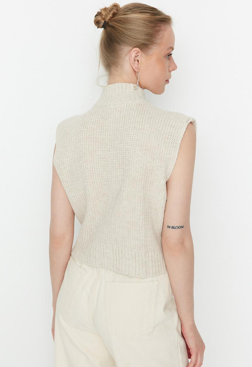 Trendyol - Crop knit sweater vest - stone