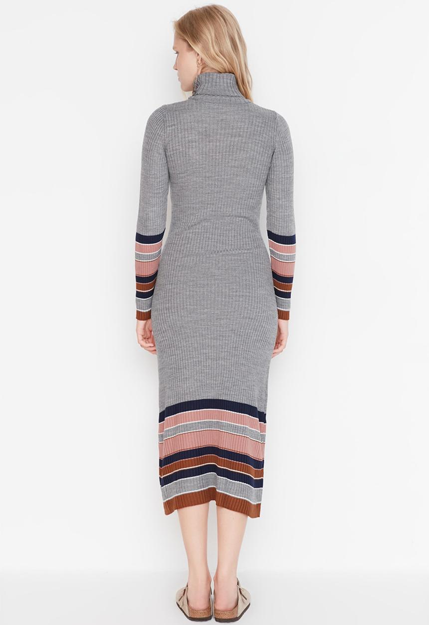 Trendyol - Striped hem knit midi dress - anthracite