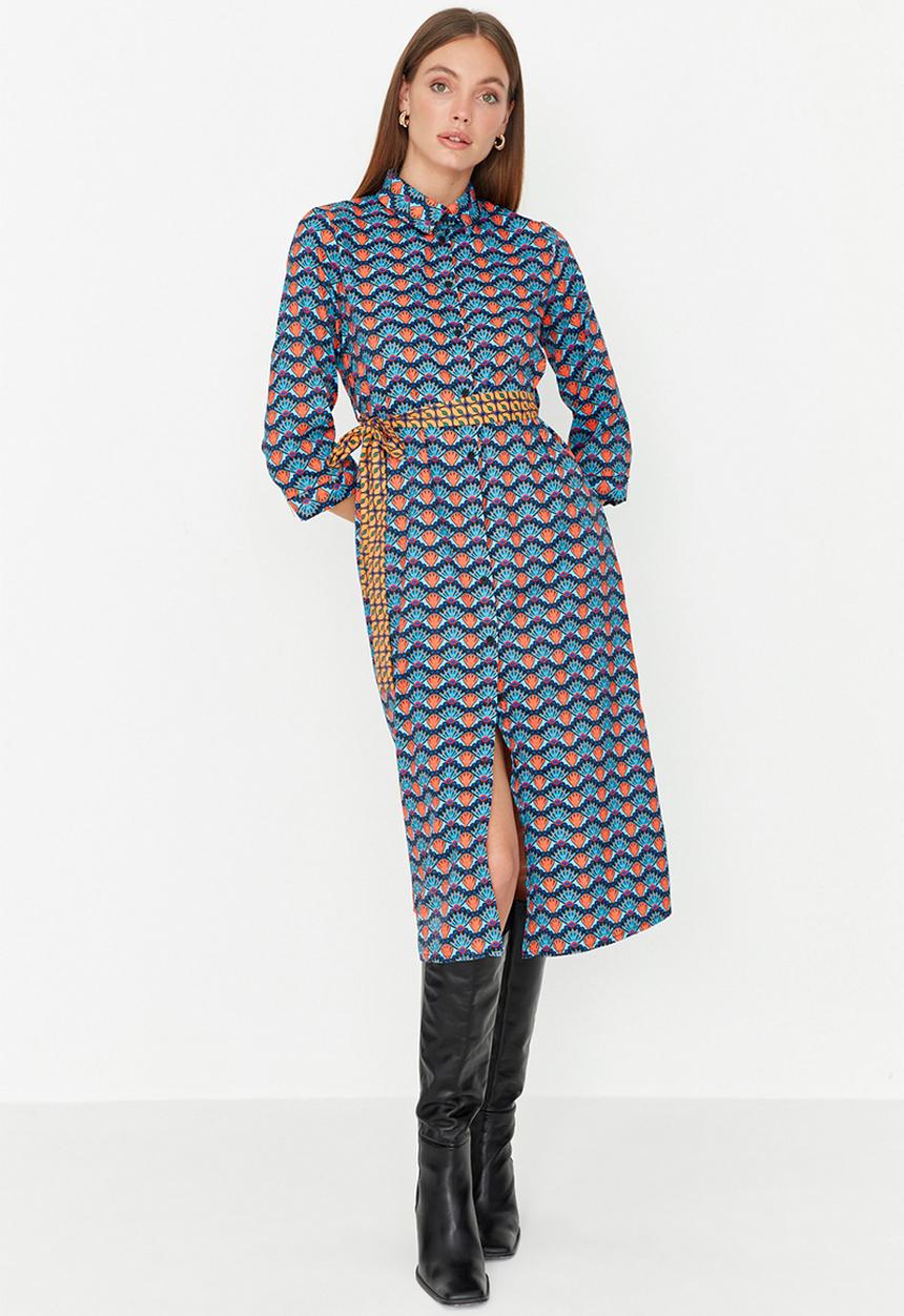 Trendyol - Print shirt dress - navy