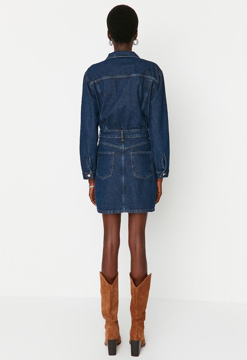 Trendyol - Long sleeve denim shirt dress - blue
