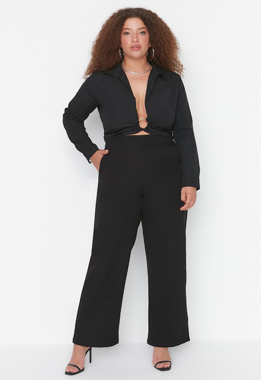 Trendyol - Plus elastic waist trousers - black