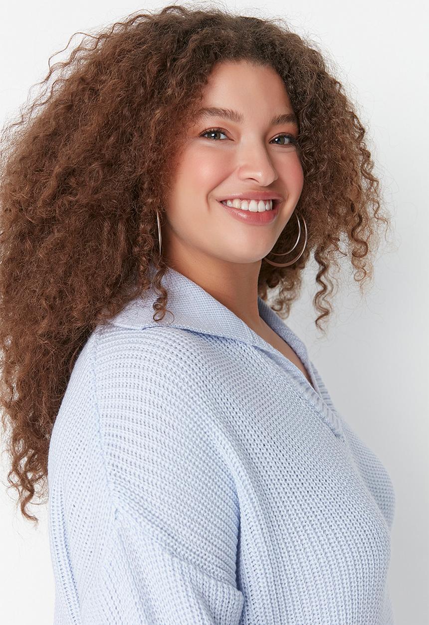Trendyol - Plus shirt collar sweater - lilac