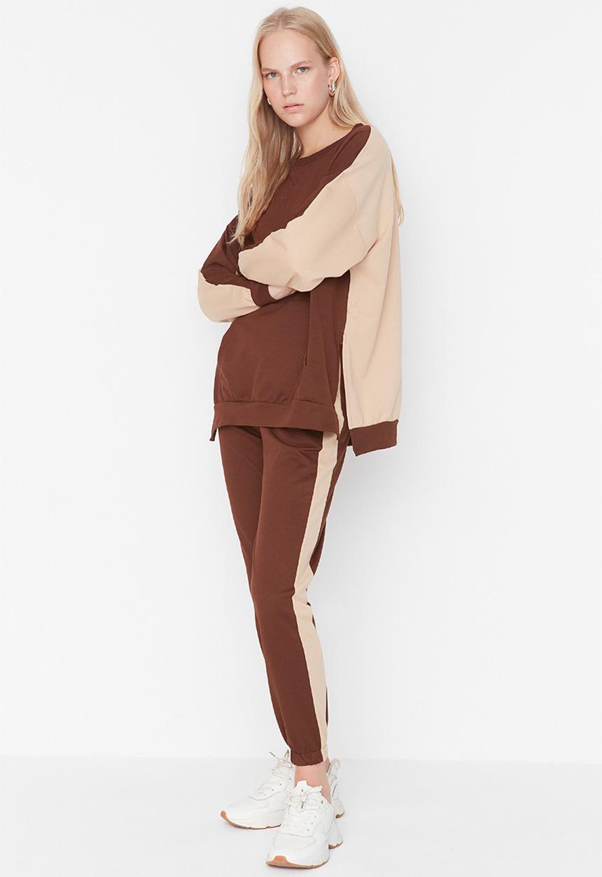 Trendyol - Colour block slim fit tracksuit - brown