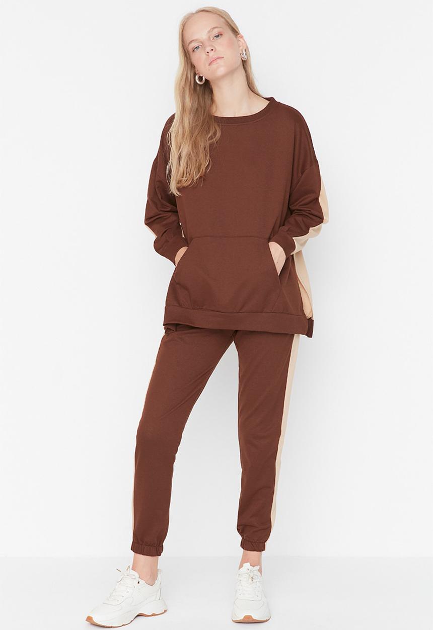 Trendyol - Colour block slim fit tracksuit - brown