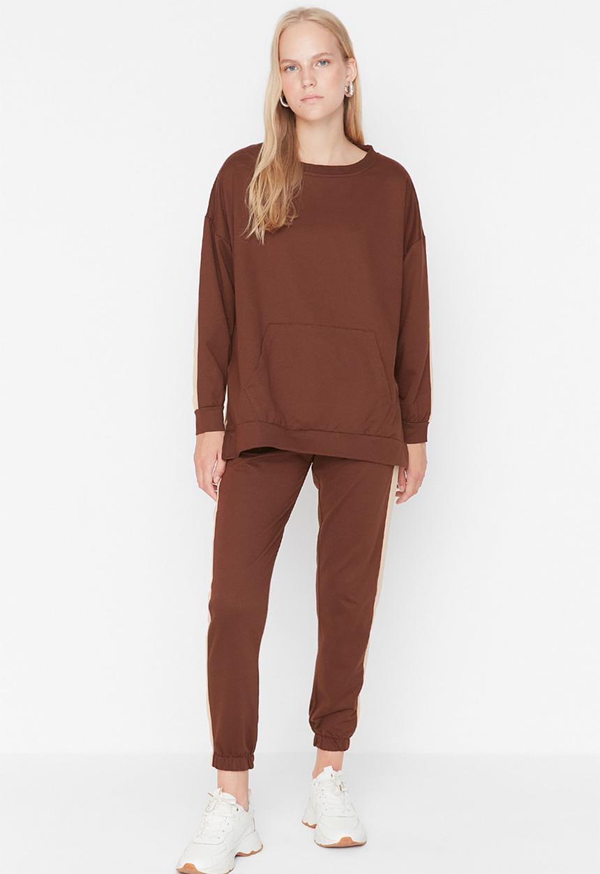 Trendyol - Colour block slim fit tracksuit - brown