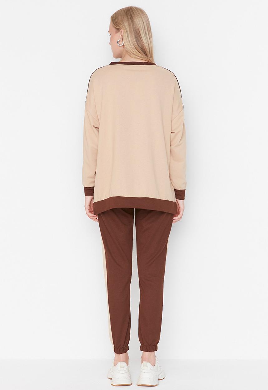 Trendyol - Colour block slim fit tracksuit - brown
