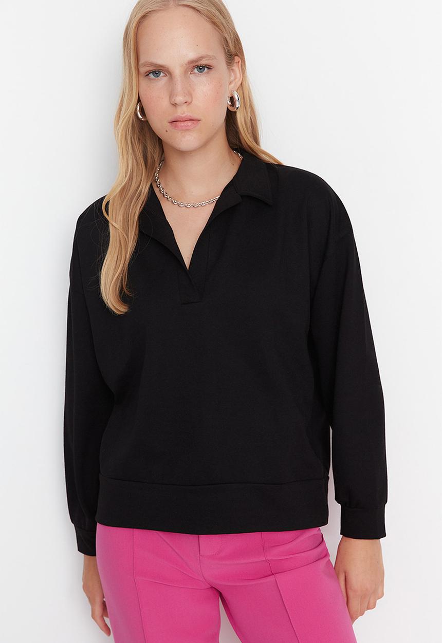 Trendyol - Polo basic sweatshirt - black