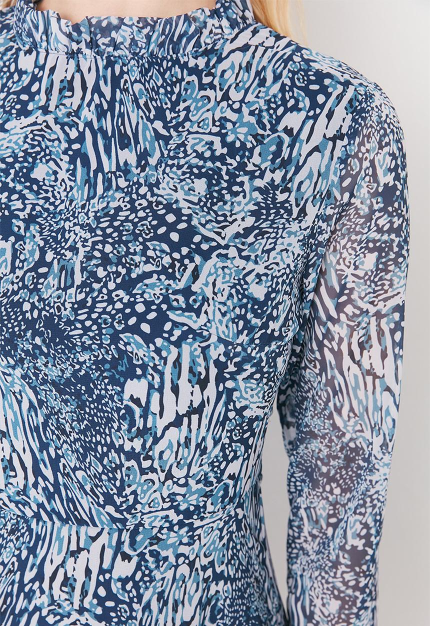 Trendyol - High neck print dress - blue