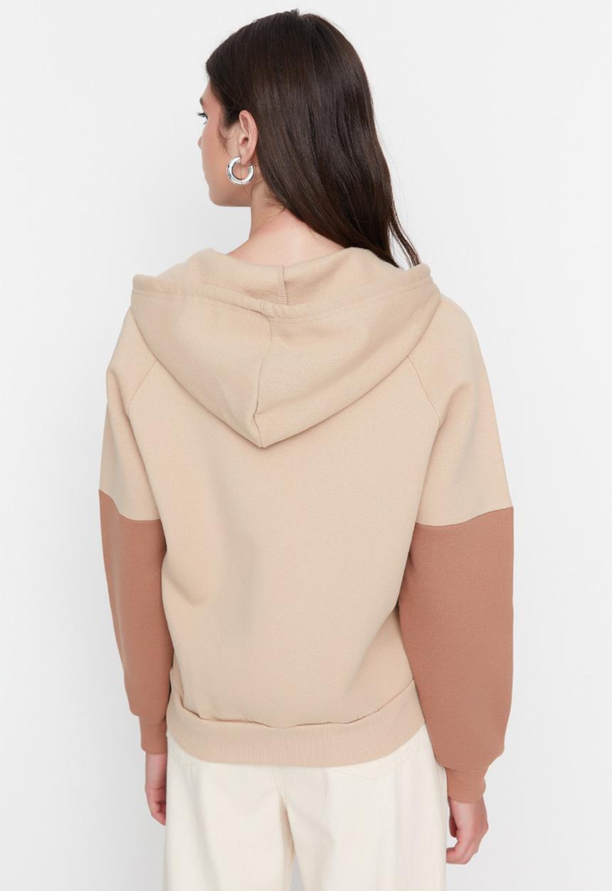 Trendyol - Colour block basic zippered sweatshirt - beige