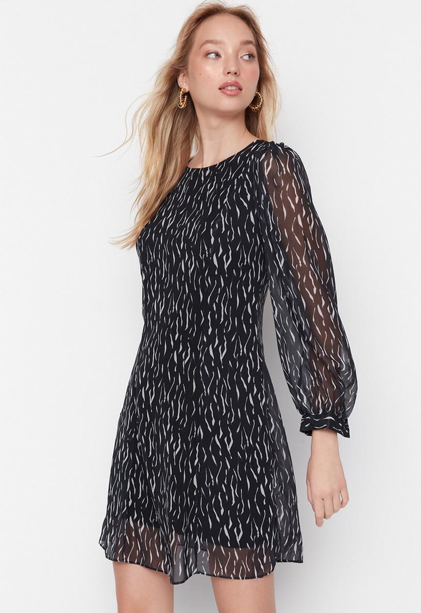 Trendyol - Printed dress skater - black