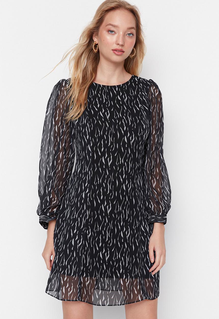 Trendyol - Printed dress skater - black