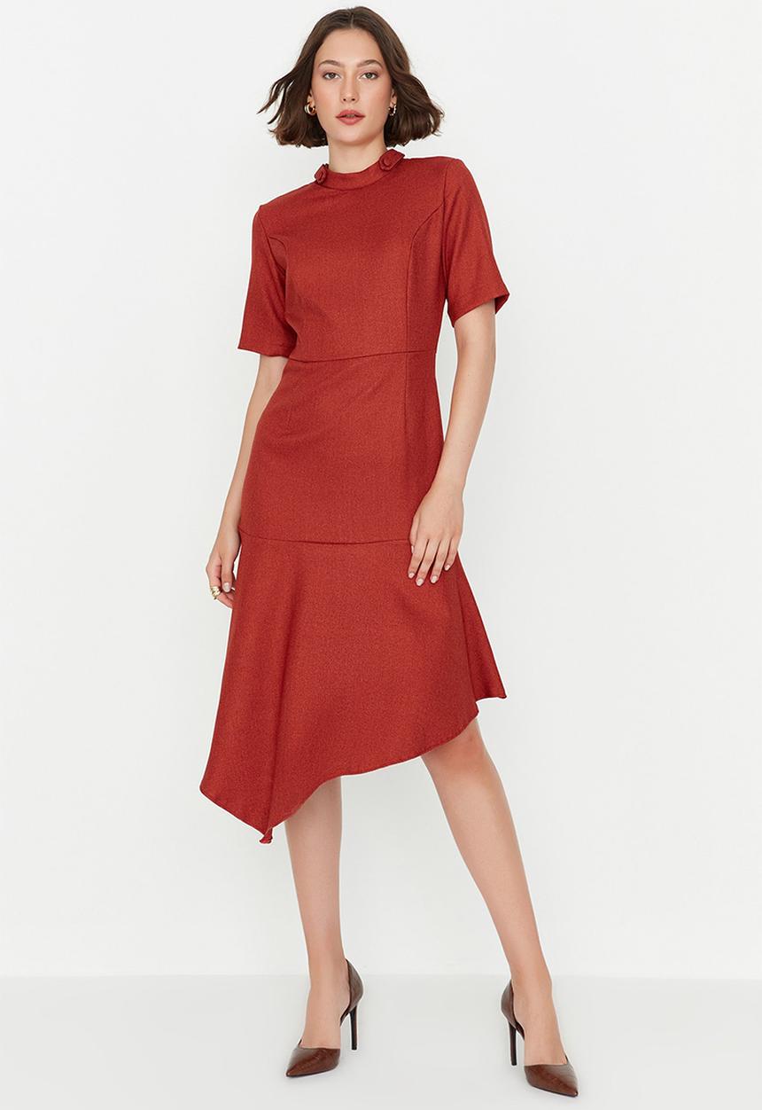Trendyol - Belted asymmetrical dress - red