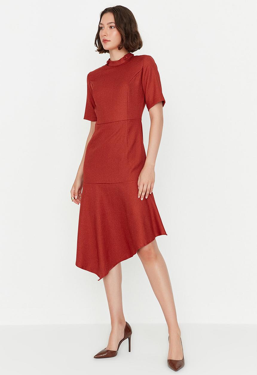 Trendyol - Belted asymmetrical dress - red