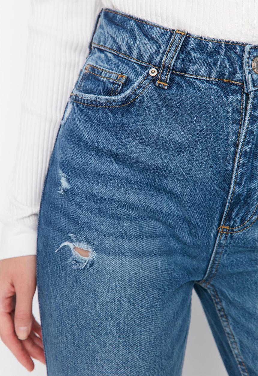 Trendyol - Ripped high waist mom jeans - blue