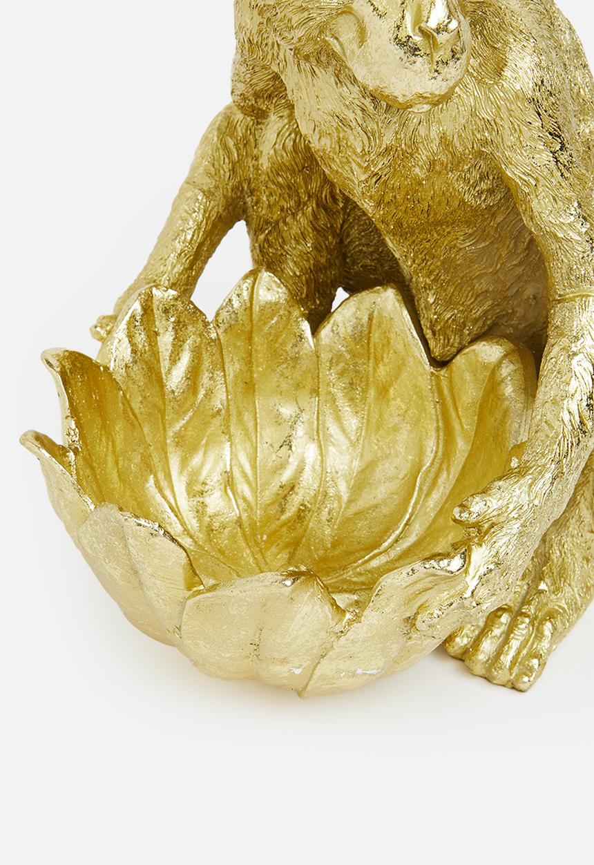 H&S - Monkey holding leaf bowl - gold 