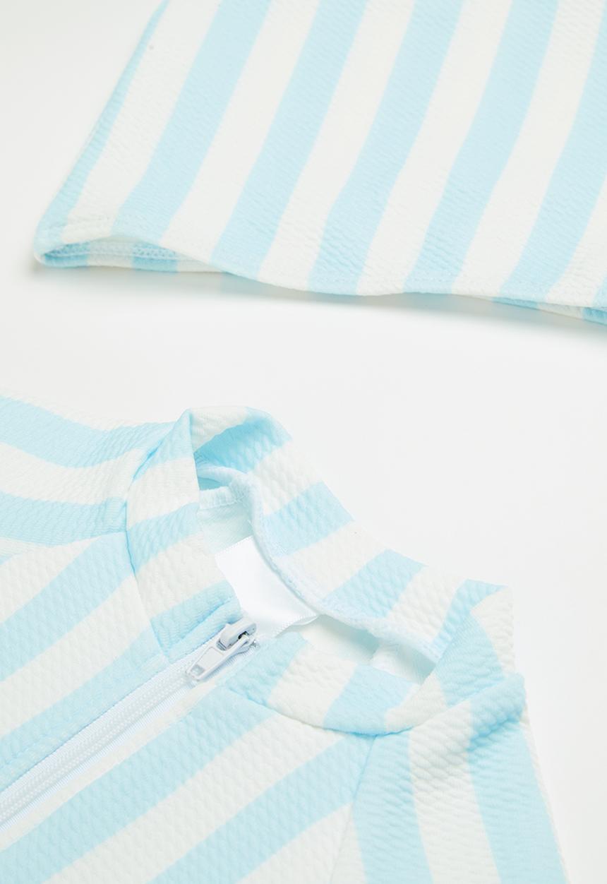 Pop Candy - Girls stripe swimsuit with zip - blue