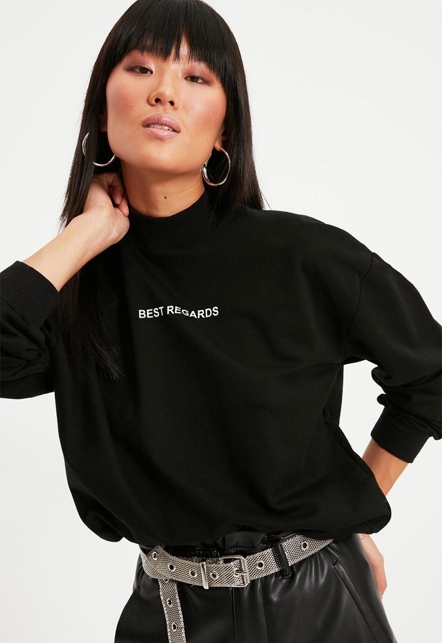 Trendyol - High neck crop knit sweatshirt - black