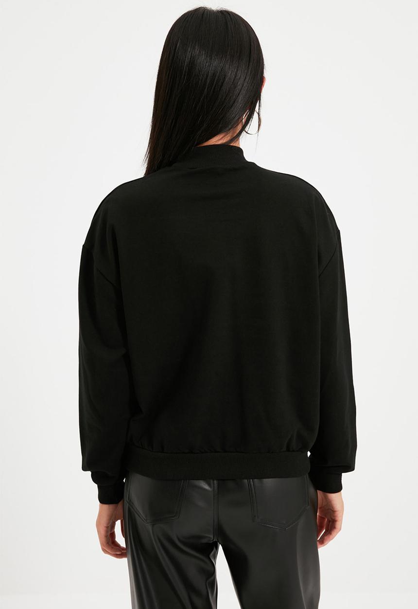 Trendyol - High neck crop knit sweatshirt - black