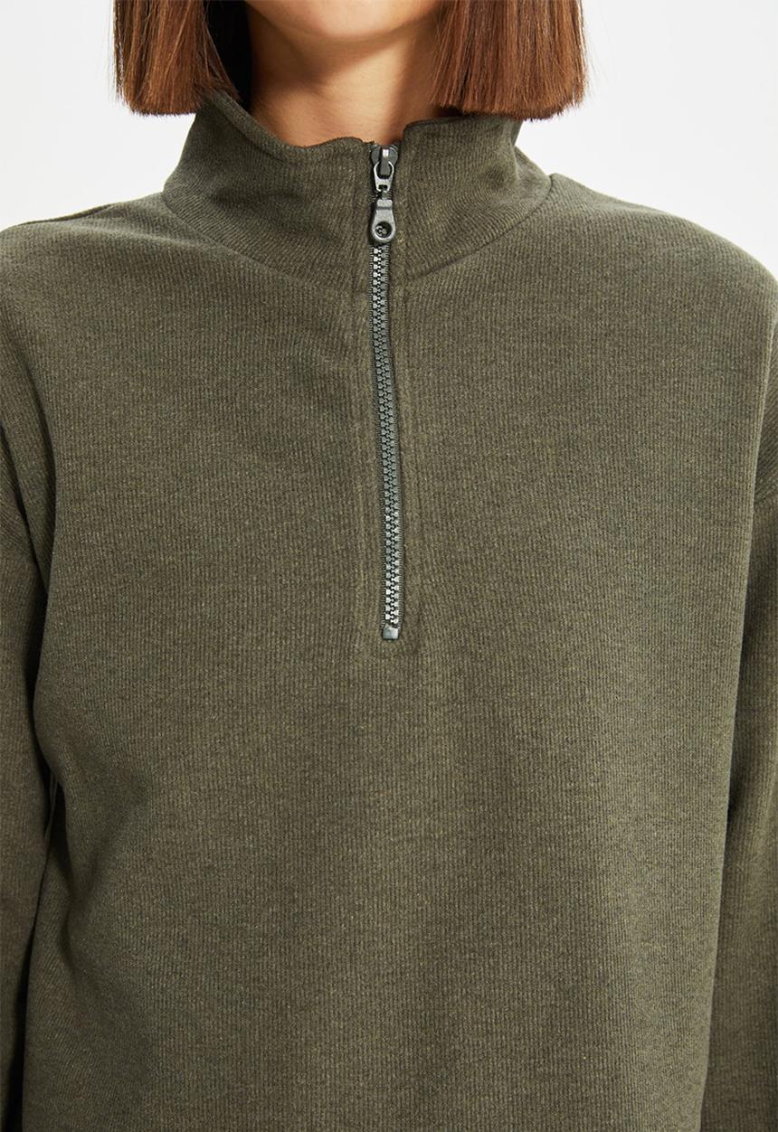 Trendyol - Zippered sweatshirt - khaki