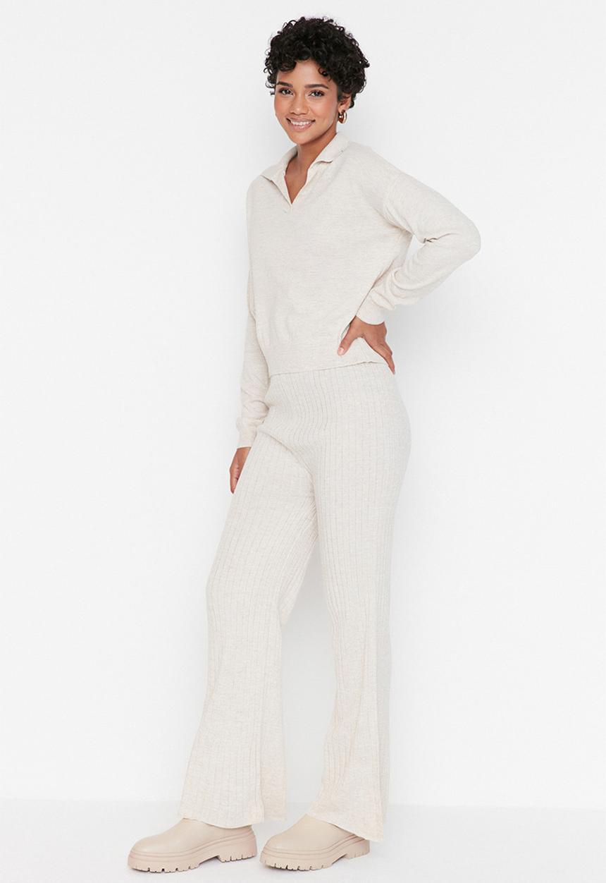 Trendyol - Polo collar knit two-piece set - stone