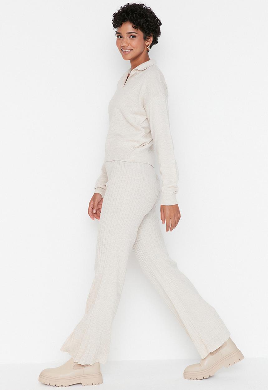Trendyol - Polo collar knit two-piece set - stone