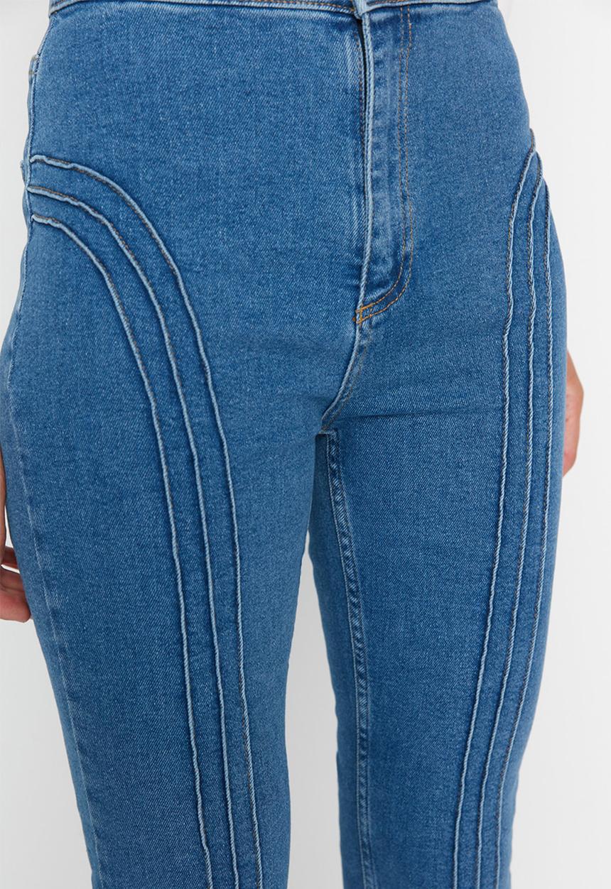 Trendyol - Stitch detail high waist slim jeans - blue