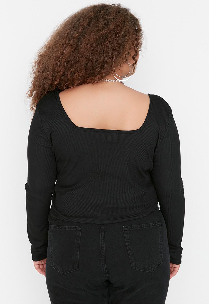 Trendyol - Plus long sleeve knit bodysuit - black