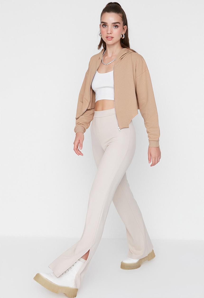 Trendyol - Wide leg slit trousers - beige