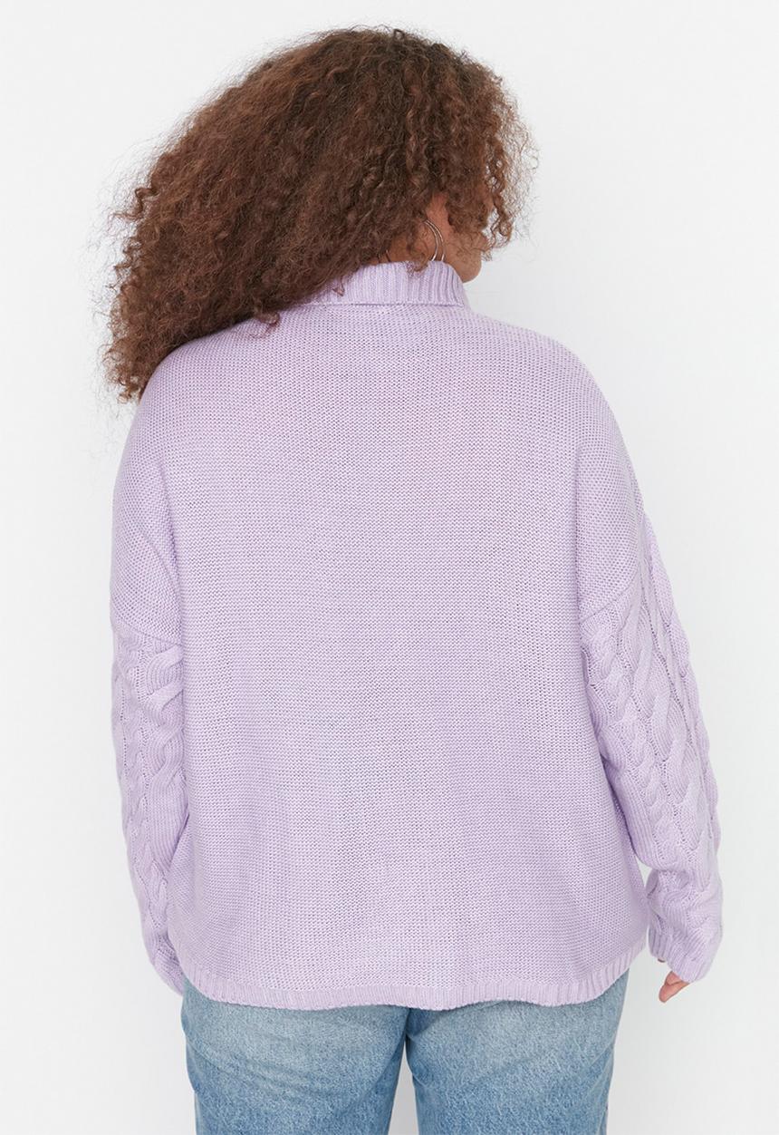 Trendyol - Plus relaxed shirt collar sweater - lilac