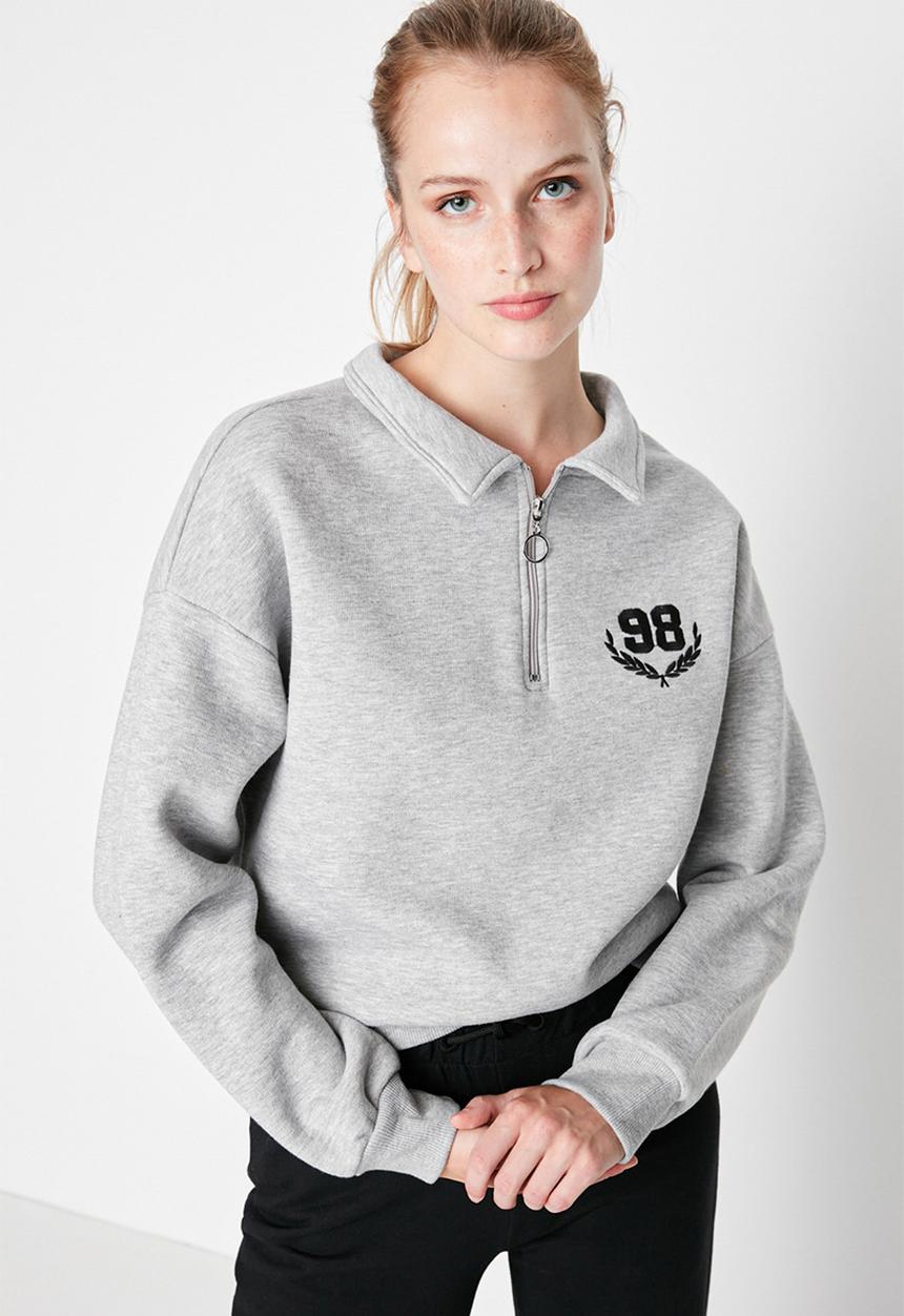 Trendyol - Loose fit zippered sweatshirt - grey
