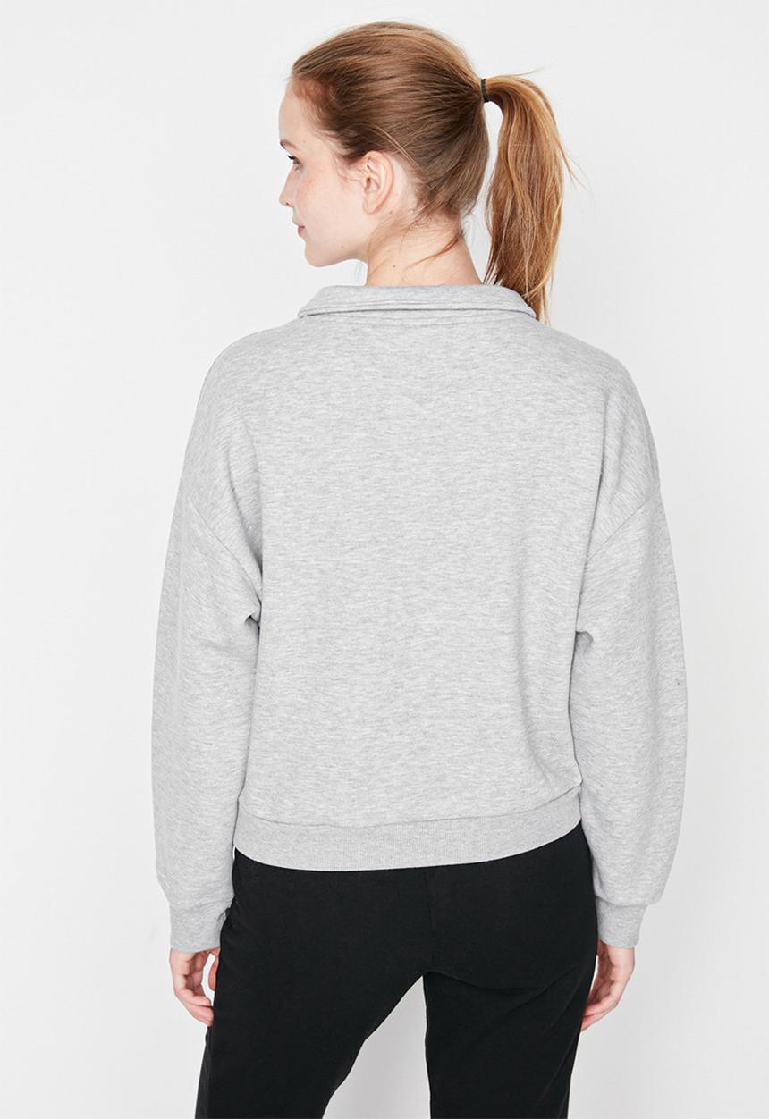Trendyol - Loose fit zippered sweatshirt - grey