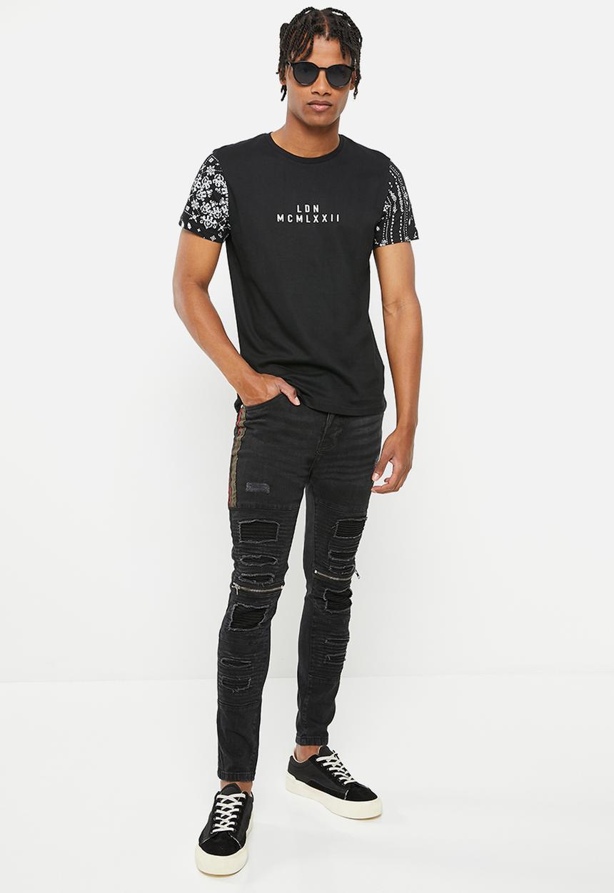 Brave Soul - Mjn-rubinstripe biker denim - black