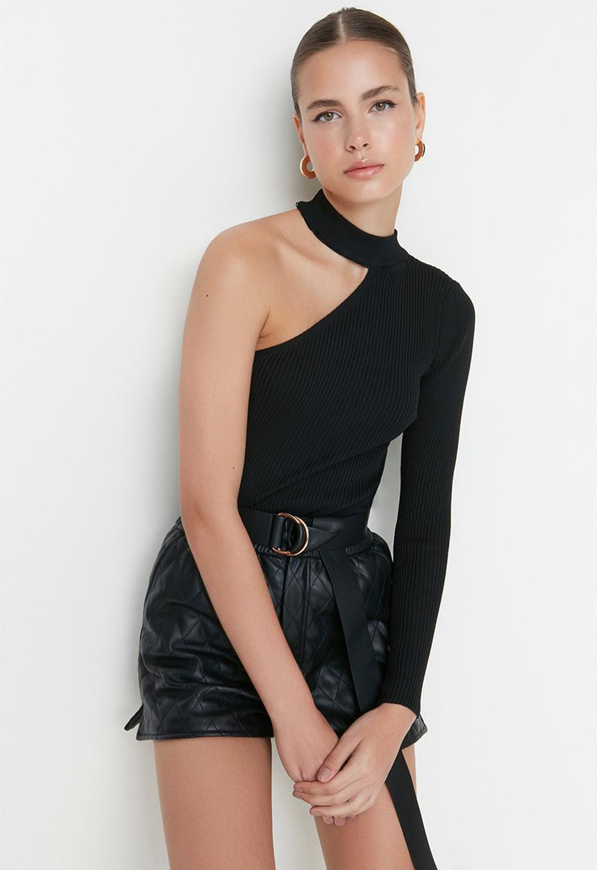 Trendyol - One shoulder knit sweater - black