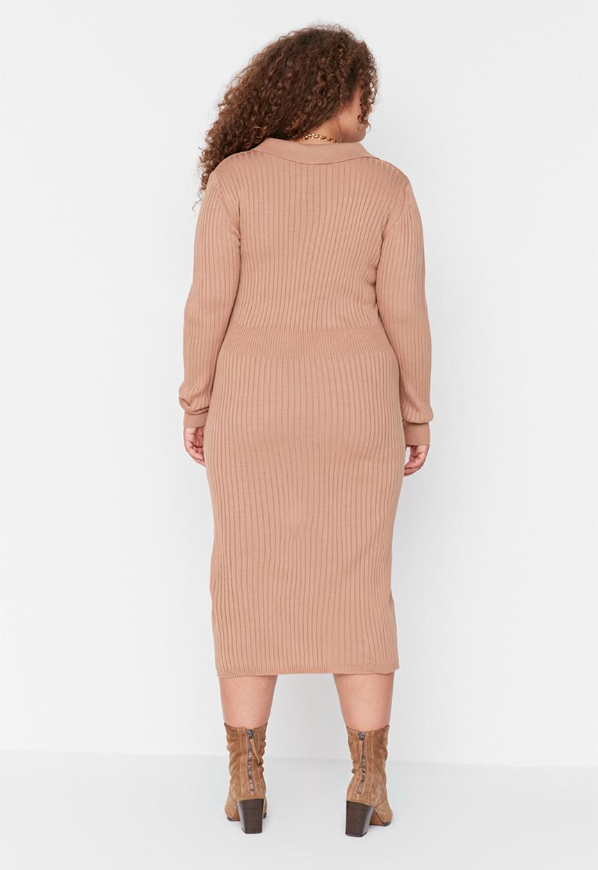 Trendyol - Plus polo neck sweater dress - brown