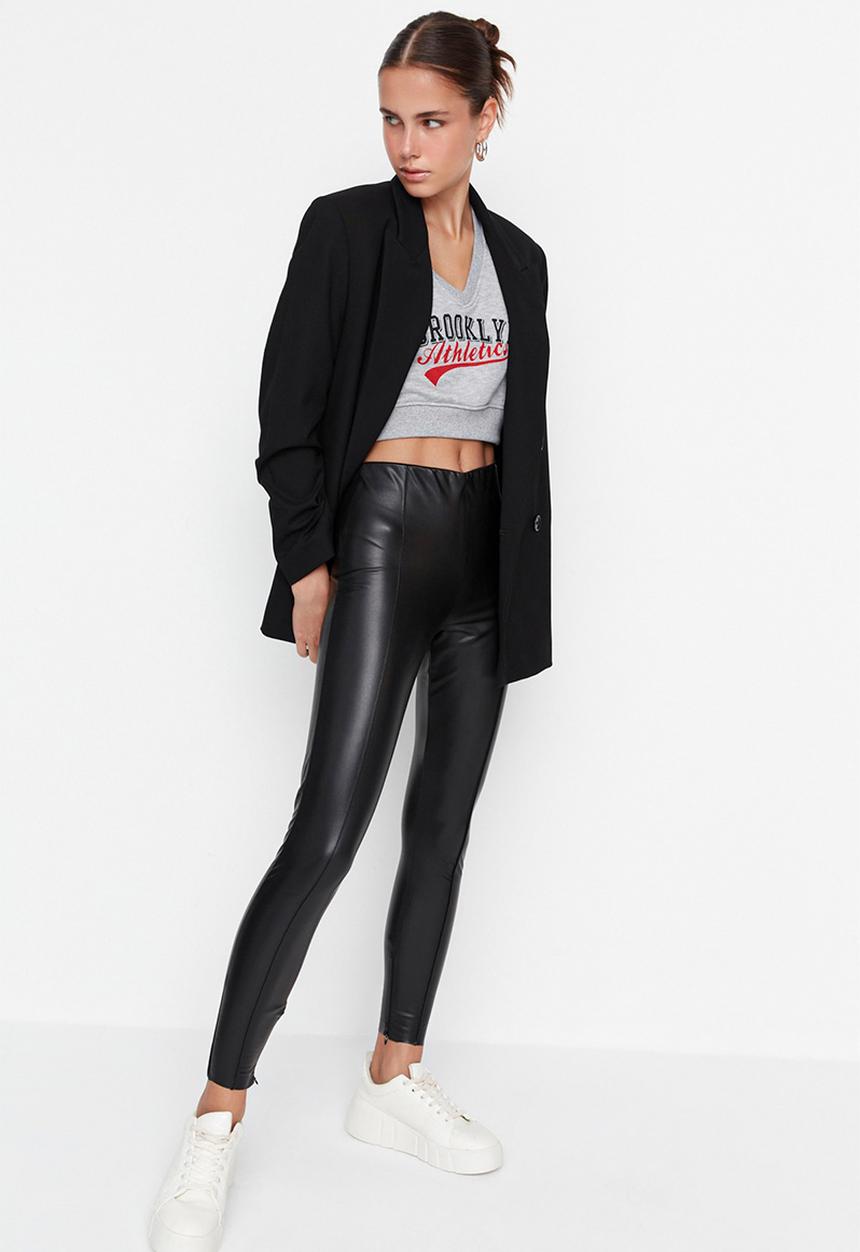 Trendyol - High waist faux leather leggings - black