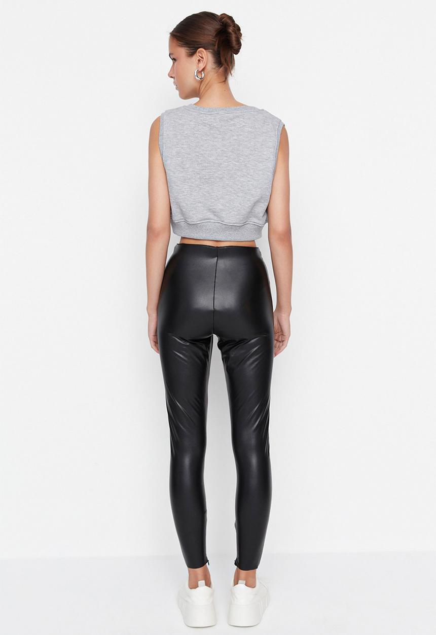 Trendyol - High waist faux leather leggings - black