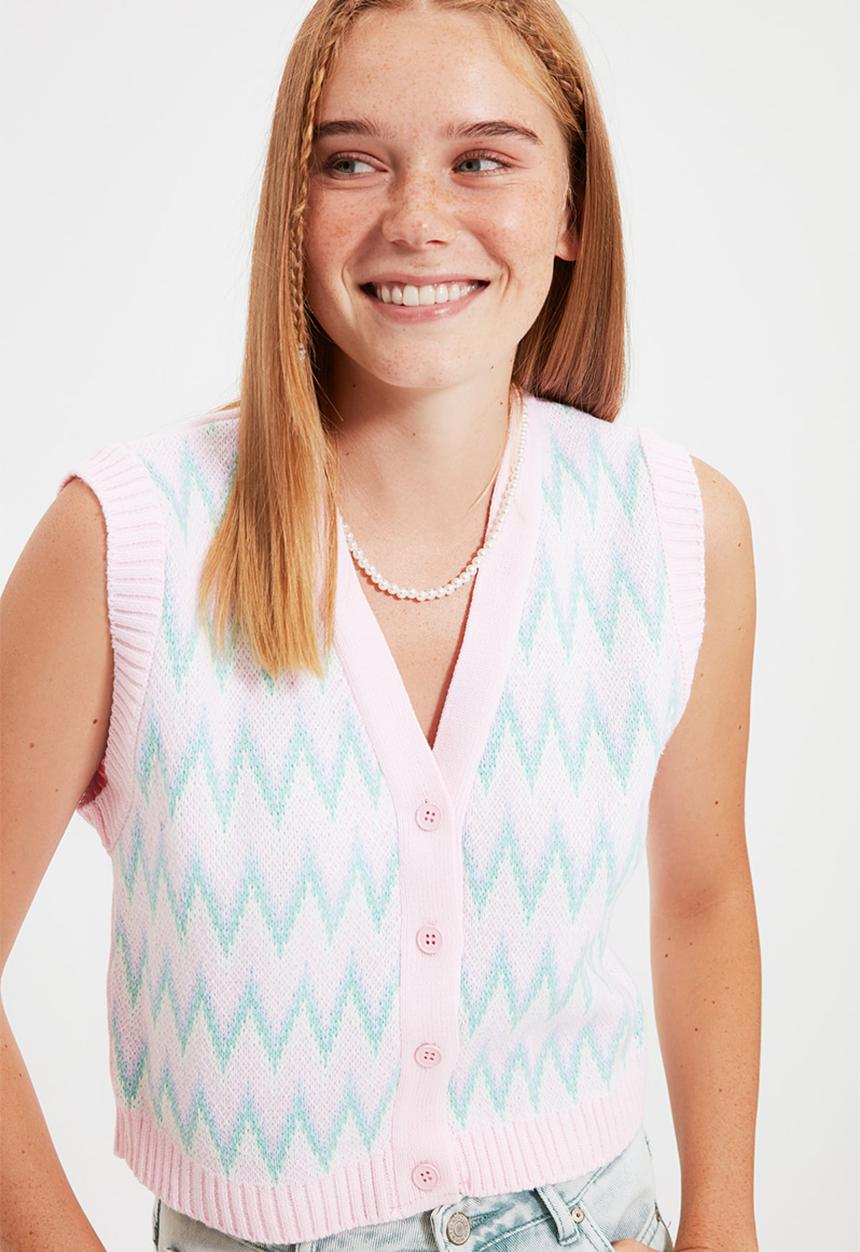 Trendyol - Plaid sweater vest - pink