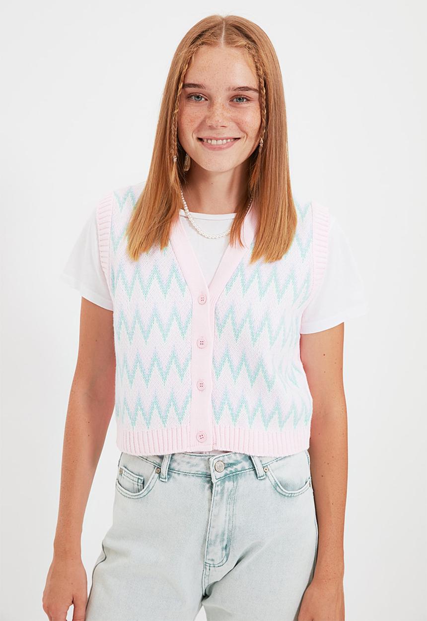 Trendyol - Plaid sweater vest - pink